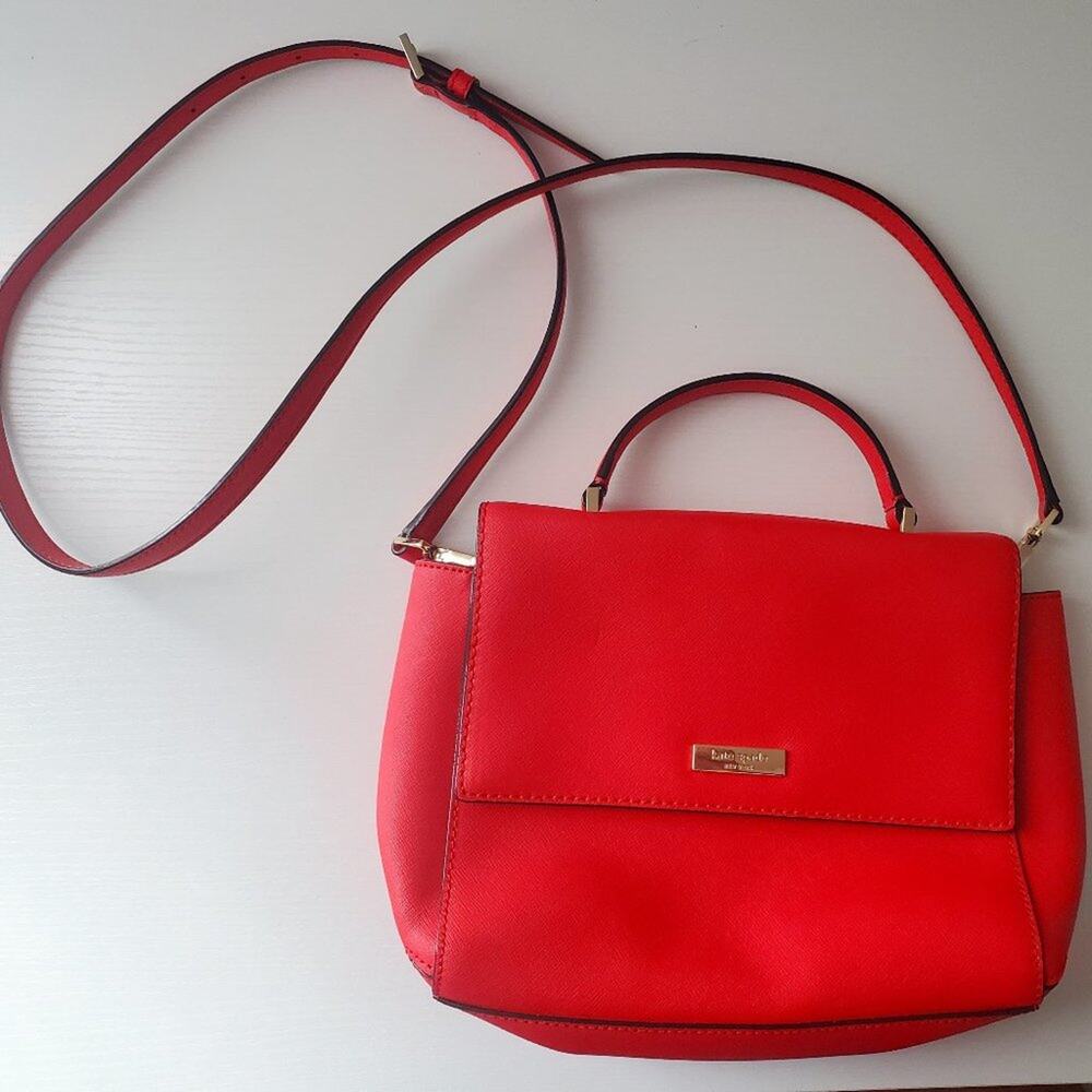 KATE SPADE WKRU3816 Newbury Lane Brynlee Satchel Crossbody Geranium Leather.